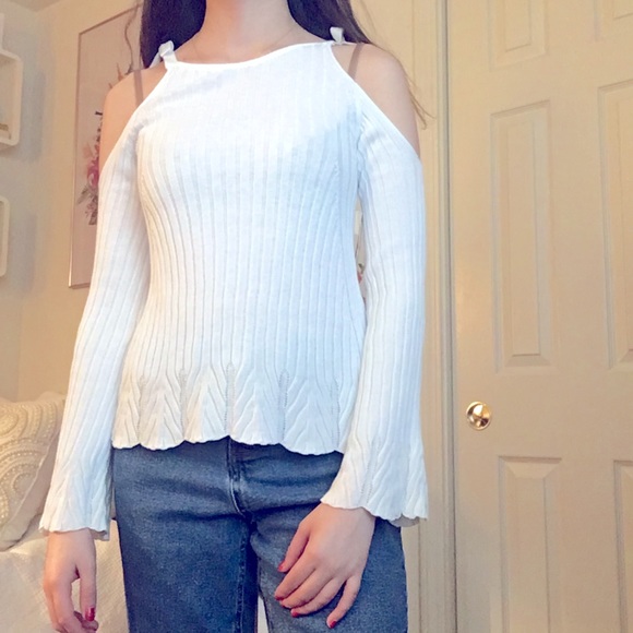 ECI Sweaters - White Off-the-Shoulder Top
